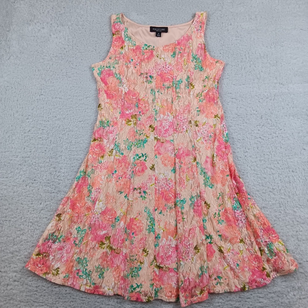 Perceptions Dress A-Line Woman 12 Pink Floral Lace Sleeveless‎ PC106347AO